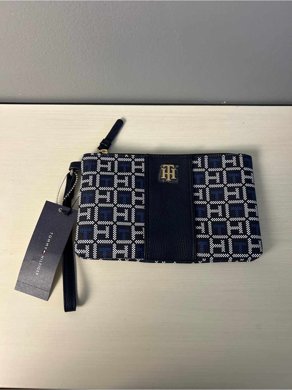 Tommy Hilfiger Navy, White & Blue Monogram Wristlet Clutch